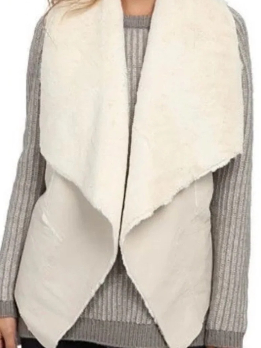 Blank NYC Cream Faux-Shearling Draped Vest